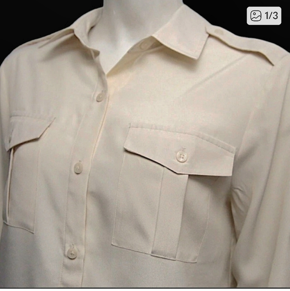 DKNY IVORY UTILITY LONG SLEEVE BUTTON UP SHIRT, SIZE M EUC